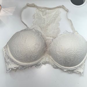 Creme colored lace bra with sexy back lace